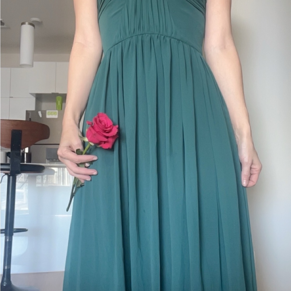 Erin Featherstone Green Chiffon Maxi Strapless Bridesmaid Dress Size 4